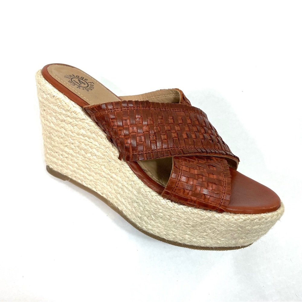 Vintage Foundry Co. Lorie Brown Woven Peep Toe Rope Wedge Sandal Size 9